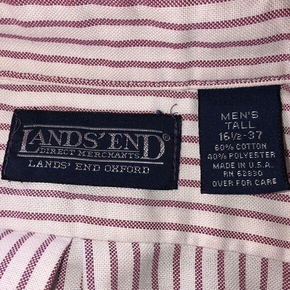 Lands End Oxford Tall Men’s Shirt in red stripe. PolyCotton Made in USA 🇺🇸 - Picture 8 of 12